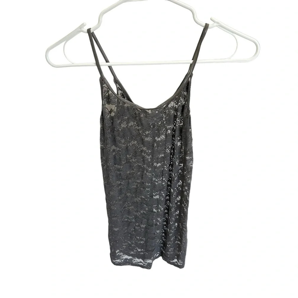 Michael Stars Sheer Floral Lace Cami Tank Top Grey Y2K One Size